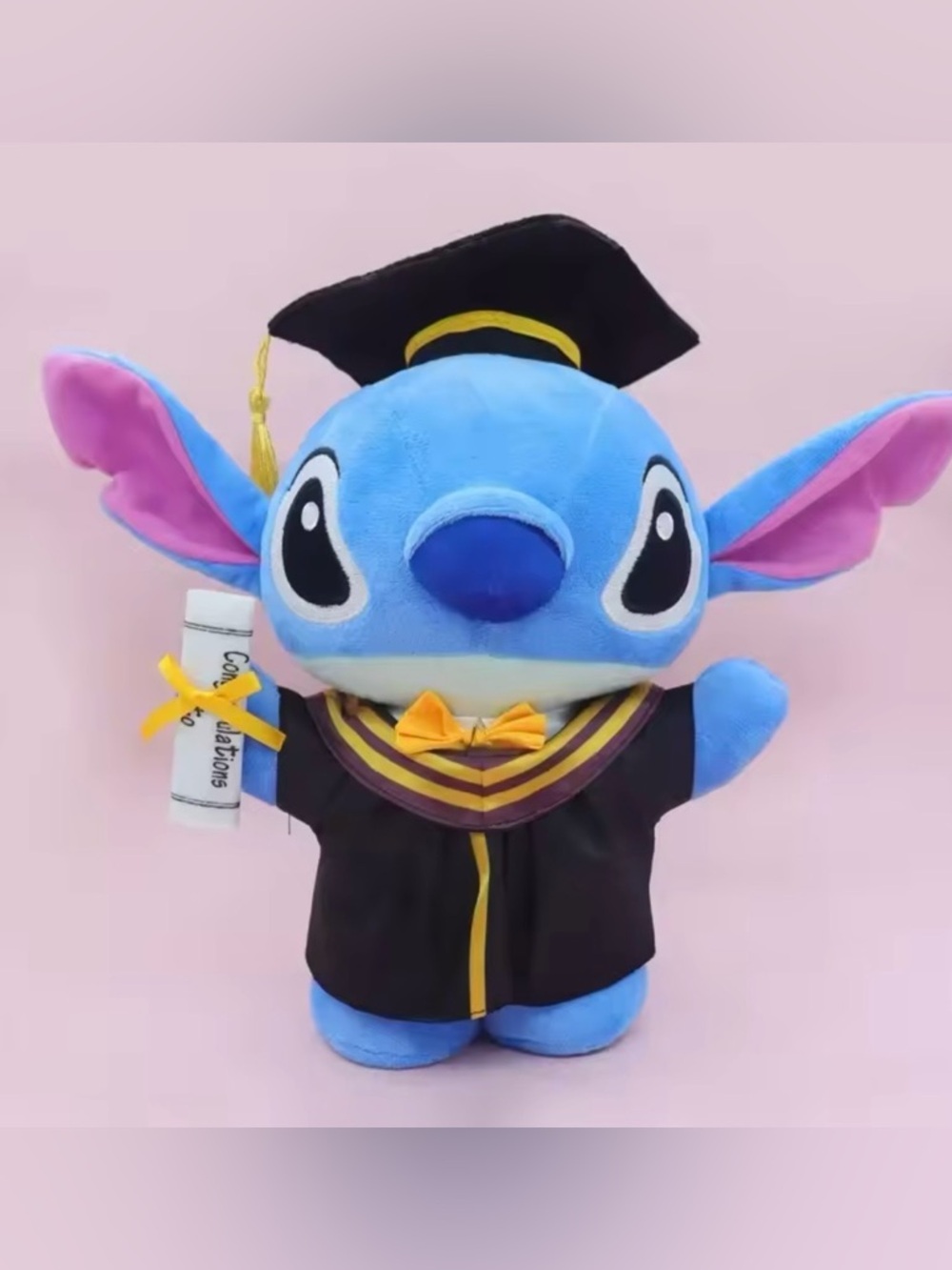 Disney Blue Stitch Plush Graduation Doll with Black Cap and Yellow Accents